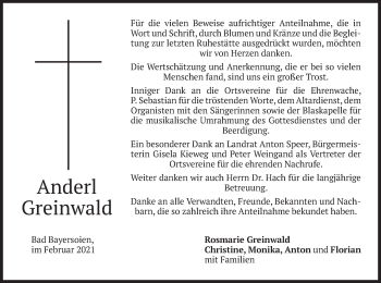 Todesanzeige von Anderl Greinwald von merkurtz