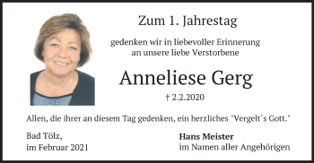 Todesanzeige von Anneliese Gerg von merkurtz