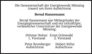 Todesanzeige von Bernd Hannemann von merkurtz