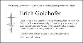 Todesanzeige von Erich Goldhofer von merkurtz