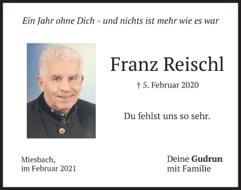 Todesanzeige von Franz Reischl von merkurtz