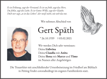 Todesanzeige von Gert Späth von merkurtz