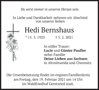Todesanzeige von Hedi Bernshaus von merkurtz
