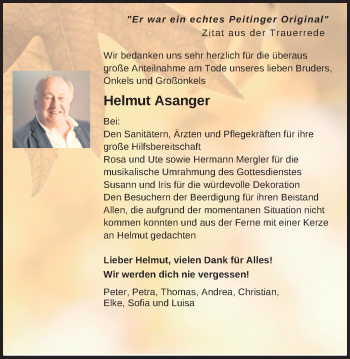 Todesanzeige von Helmut Asanger von merkurtz