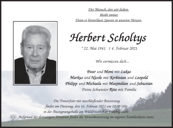 Todesanzeige von Herbert Scholtys von merkurtz