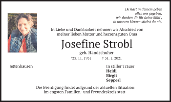 Todesanzeige von Josefine Strobl von merkurtz