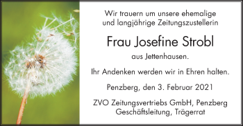 Todesanzeige von Josefine Strobl von merkurtz