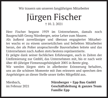 Todesanzeige von Jürgen Fischer von merkurtz