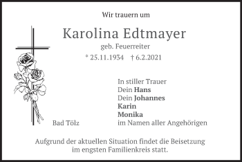 Todesanzeige von Karolina Edtmayer von merkurtz