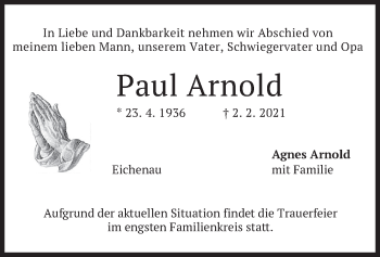 Todesanzeige von Paul Arnold von merkurtz
