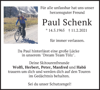 Todesanzeige von Paul Schenk von merkurtz