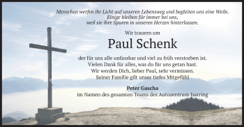 Todesanzeige von Paul Schenk von merkurtz
