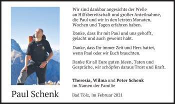 Todesanzeige von Paul Schenk von merkurtz