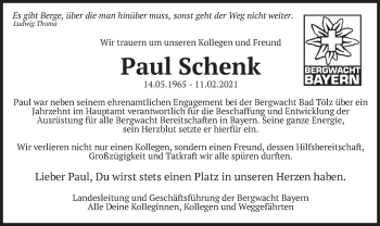 Todesanzeige von Paul Schenk von merkurtz