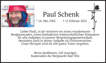 Todesanzeige von Paul Schenk von merkurtz