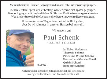 Todesanzeige von Paul Schenk von merkurtz