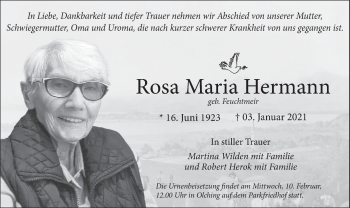 Todesanzeige von Rosa Maria Hermann von merkurtz