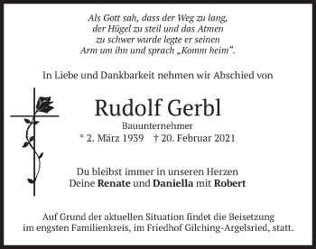 Todesanzeige von Rudolf Gerbl von merkurtz