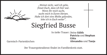 Todesanzeige von Siegfried Busse von merkurtz