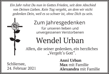 Todesanzeige von Wendel Urban von merkurtz