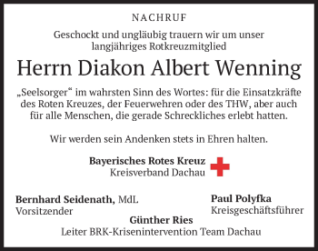 Todesanzeige von Albert Wenning von merkurtz