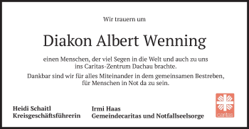 Todesanzeige von Albert Wenning von merkurtz