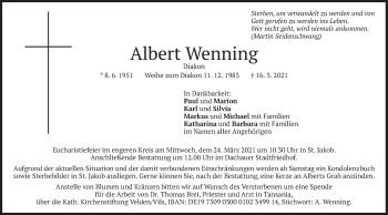 Todesanzeige von Albert Wenning von merkurtz