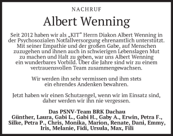 Todesanzeige von Albert Wenning von merkurtz