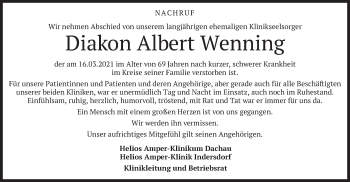 Todesanzeige von Albert Wenning von merkurtz