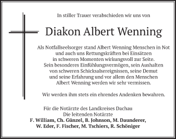 Todesanzeige von Albert Wenning von merkurtz