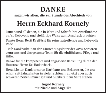 Todesanzeige von Eckhard Kornely von Das Gelbe Blatt Penzberg