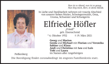 Todesanzeige von Elfriede Höfler von merkurtz