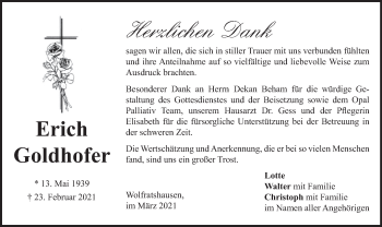 Todesanzeige von Erich Goldhofer von merkurtz
