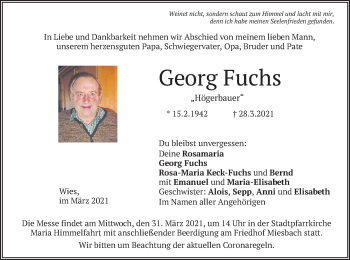 Todesanzeige von Georg Fuchs von merkurtz