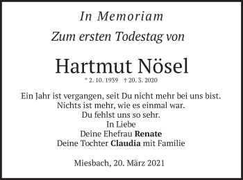Todesanzeige von Hartmut Nösel von merkurtz