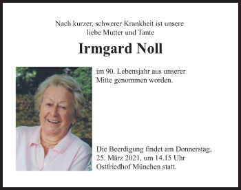 Todesanzeige von Irmgard Noll von merkurtz