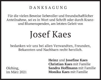 Todesanzeige von Josef Kaes von merkurtz