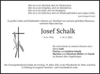 Todesanzeige von Josef Schalk von merkurtz