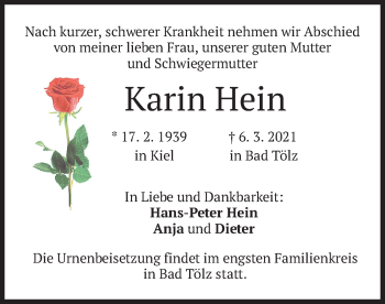 Todesanzeige von Karin Hein von merkurtz
