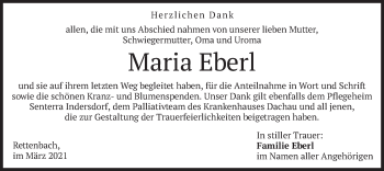 Todesanzeige von Maria Eberl von merkurtz