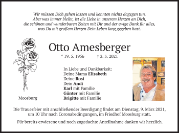 Todesanzeige von Otto Amesberger von merkurtz