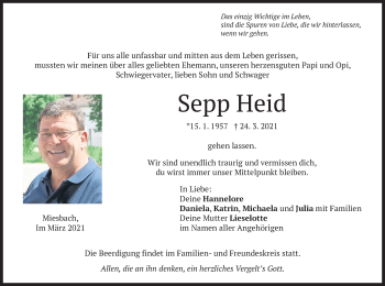 Todesanzeige von Sepp Heid von merkurtz