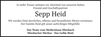 Todesanzeige von Sepp Heid von merkurtz