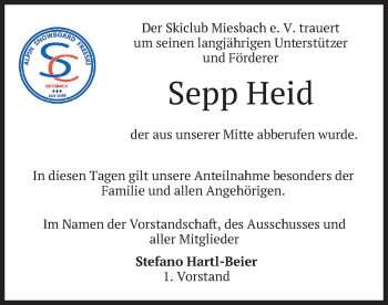 Todesanzeige von Sepp Heid von merkurtz