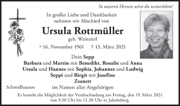 Todesanzeige von Ursula Rottmüller von merkurtz