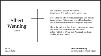 Todesanzeige von Albert Wenning von merkurtz