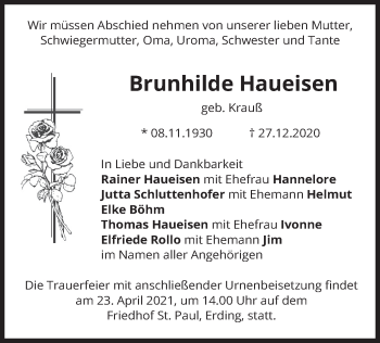 Todesanzeige von Brunhilde Haueisen von merkurtz