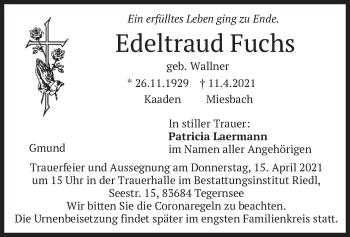 Todesanzeige von Edeltraud Fuchs von merkurtz