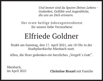 Todesanzeige von Elfriede Goldner von merkurtz