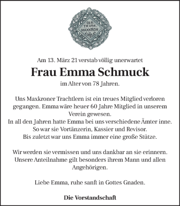 Todesanzeige von Emma Schmuck von Das Gelbe Blatt Penzberg